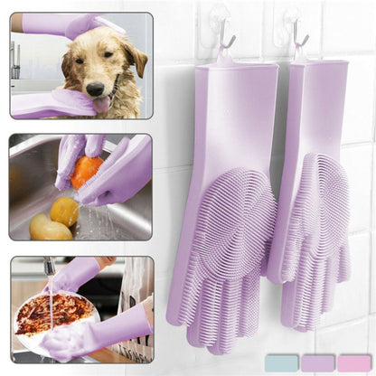 Magic Silicone Dish Washing Gloves, (Multicolour, 1 Pair)