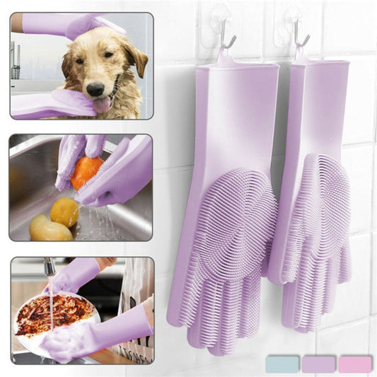 Magic Silicone Dish Washing Gloves, (Multicolour, 1 Pair)