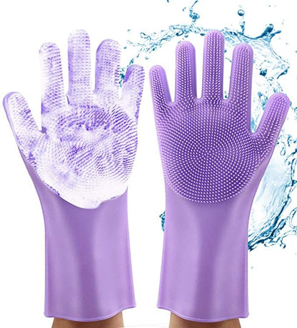 Magic Silicone Dish Washing Gloves, (Multicolour, 1 Pair)