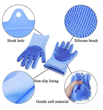 Magic Silicone Dish Washing Gloves, (Multicolour, 1 Pair)