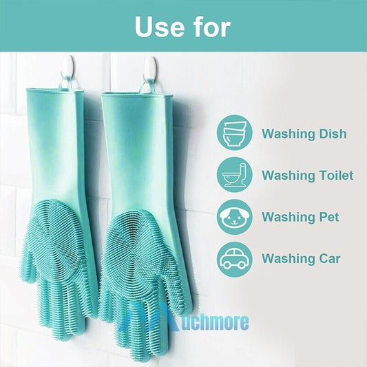 Magic Silicone Dish Washing Gloves, (Multicolour, 1 Pair)
