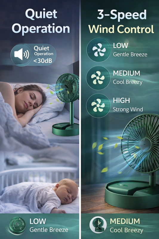 Rechargeable Telescopic Foldable Fan – Portable, Adjustable & Powerful Cooling Anywhere!