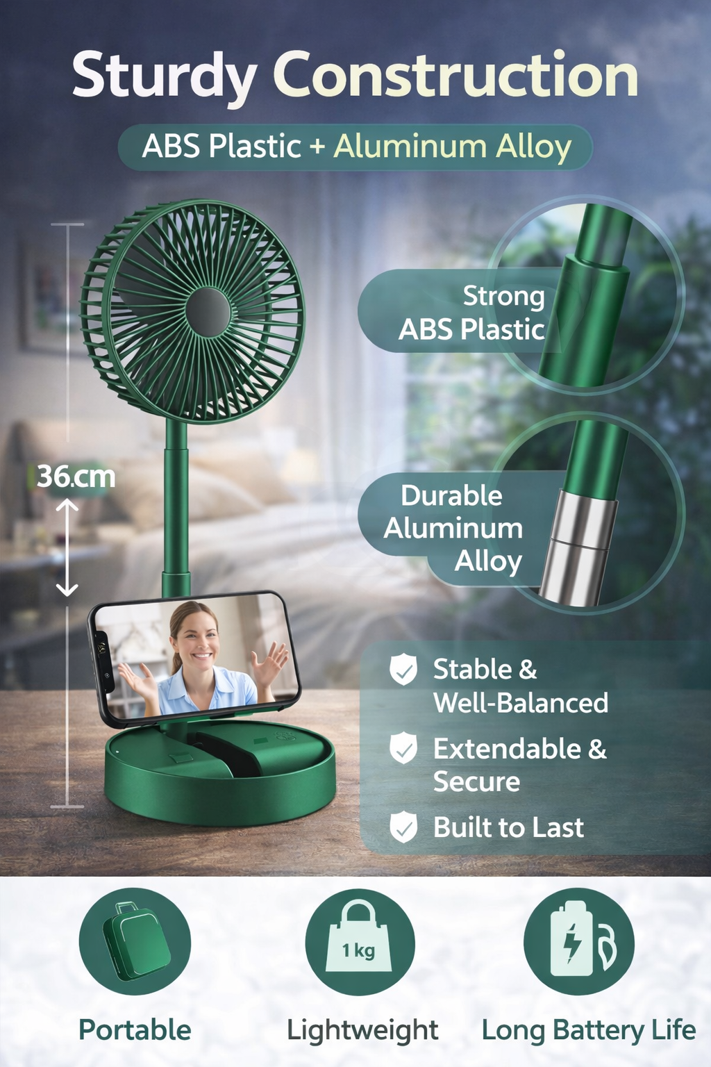 Rechargeable Telescopic Foldable Fan – Portable, Adjustable & Powerful Cooling Anywhere!