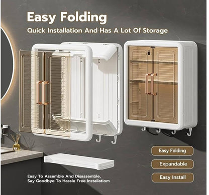 Foldable Wall Mounted Storage Cabinet – Multi-Purpose Kitchen & Bathroom Organizer with Transparent Doors