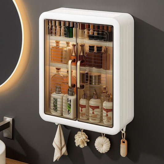 Foldable Wall Mounted Storage Cabinet – Multi-Purpose Kitchen & Bathroom Organizer with Transparent Doors