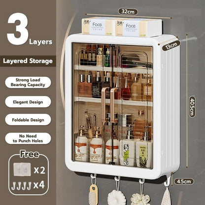 Foldable Wall Mounted Storage Cabinet – Multi-Purpose Kitchen & Bathroom Organizer with Transparent Doors